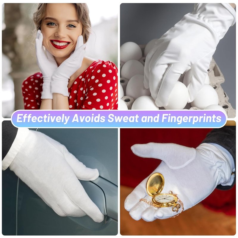 Moisturizing Gloves for Dry Hands - 100% Cotton Overnight Spa Treatment | 6 Pairs, White