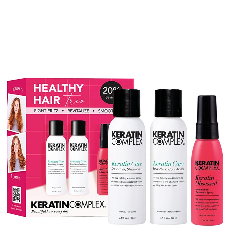 Keratin Complex Healthy Hair Trio | Keratin Care Shampoo & Conditioner Set with Multi-Benefit Treatment Spray - 3.4 & 1.7 fl oz