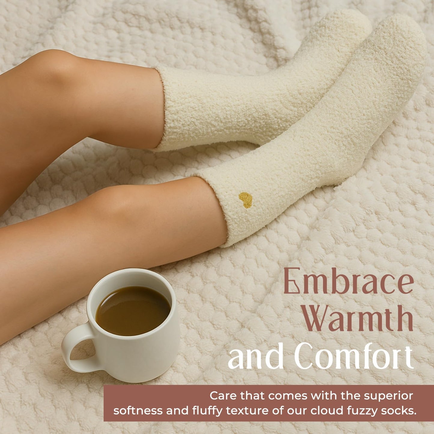 American Trends Fuzzy Socks for Women in Gift Box, Ultra-Soft Cloud Sleep Socks Gifts for Women, Ready to Gift 1Pack White Beige