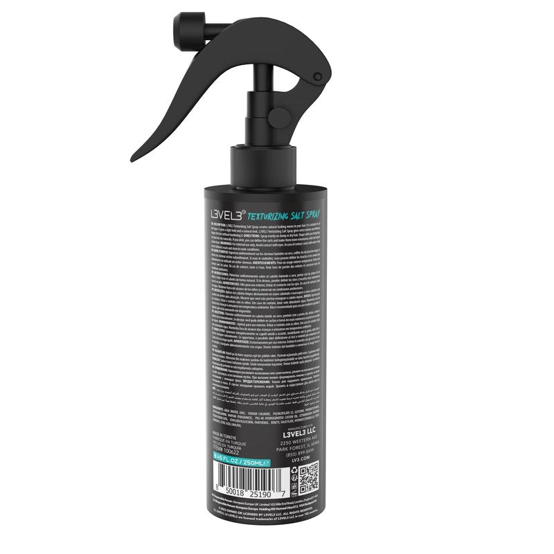 L3 Level 3 Sea Salt Texturizing Spray - Creates Beachy Waves and Texture - Light Hold - Casual Hair Finish (8.45 Fl Oz)