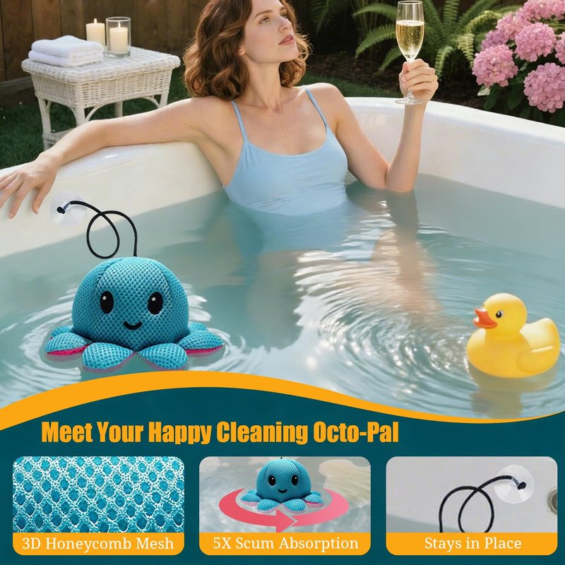 Exqusdy Hot Tub Scum Absorber - Reusable Spa Oil Absorbing Sponges with Smiley Faces, Compatible with Coleman/Intex/SaluSpa Inflatable Hot Tubs, Adult Spa Cleaning Accessories, 1PC