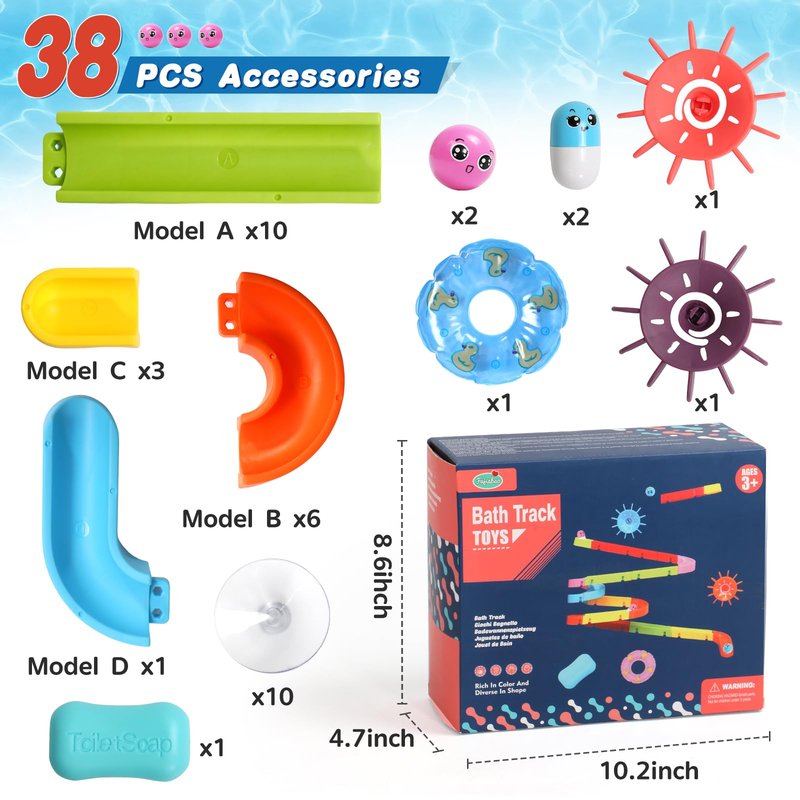 Fajiabao Toddler Bath Toys for Kids Ages 4-8 3-5 Educational Bath Toys with Spinner & Marble Run Water Track Slide Set Shower & Bathtub Toys for Kids Ages 4-8 7 6 Creative STEM Gift for Boys Girls