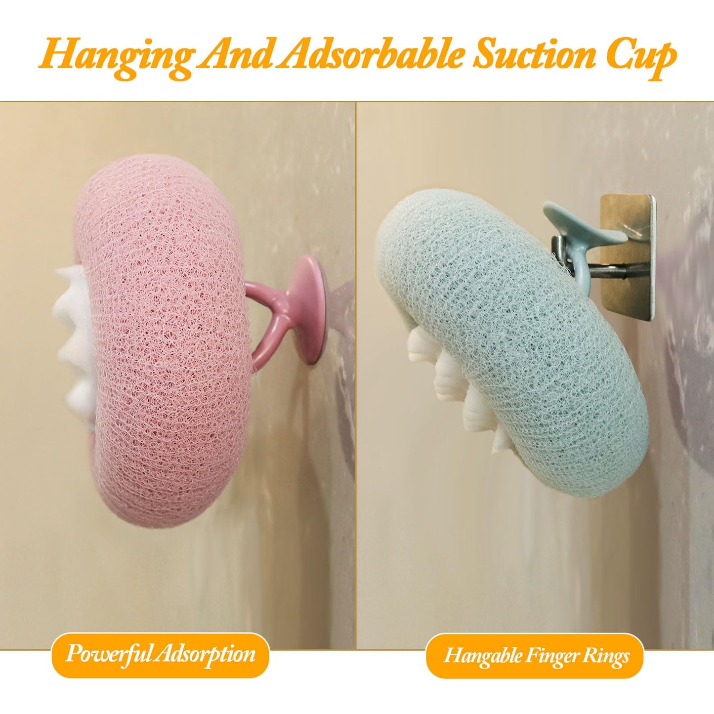FWUNYVN 3Pcs 2-in-1 Sunflower Bath Ball, Super Soft Exfoliating Bath Sponge Cleaning Brush, Bath Loofah Sponge，Hangable Suction Cup Bath Ball for Women Men(Pink+Blue-Green+Purple)