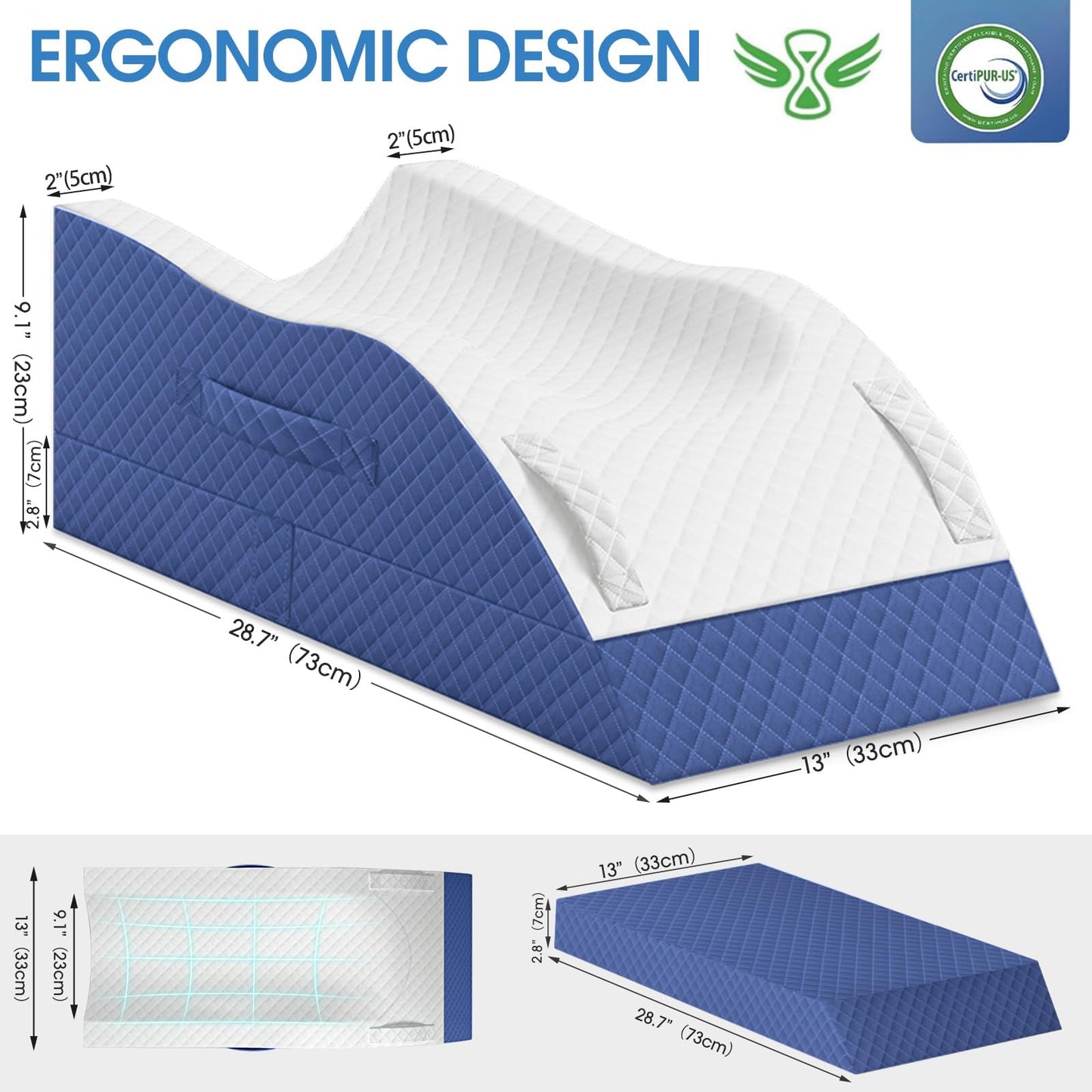 TranquilRelax Elevation Pillows for Leg After Surgery, Memory Foam Adjustable Wedge Pillow for Injury or Rest, Ankle Pillow for Sleeping Blood Circulation, Blue/Single Leg