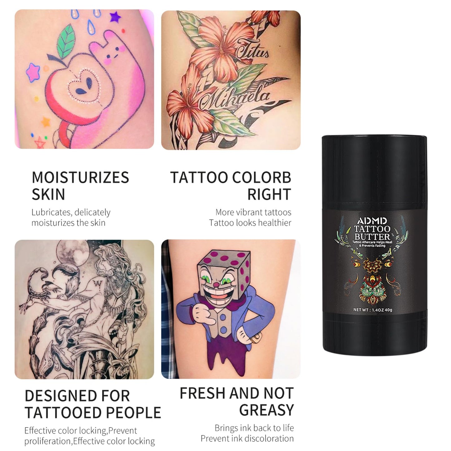 Tattoo Care Balm, Aftercare Butter for Tattoos - Color Enhancing Moisturizer to Keep Ink Bright, Soothes & Protects Skin, 40g /1.41oz