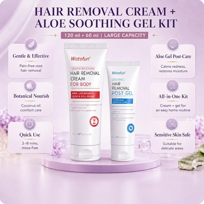 Aloe Vera Body Hair Removal Cream for Women - Painless Depilatory for Sensitive Skin | 6.35 Fl Oz