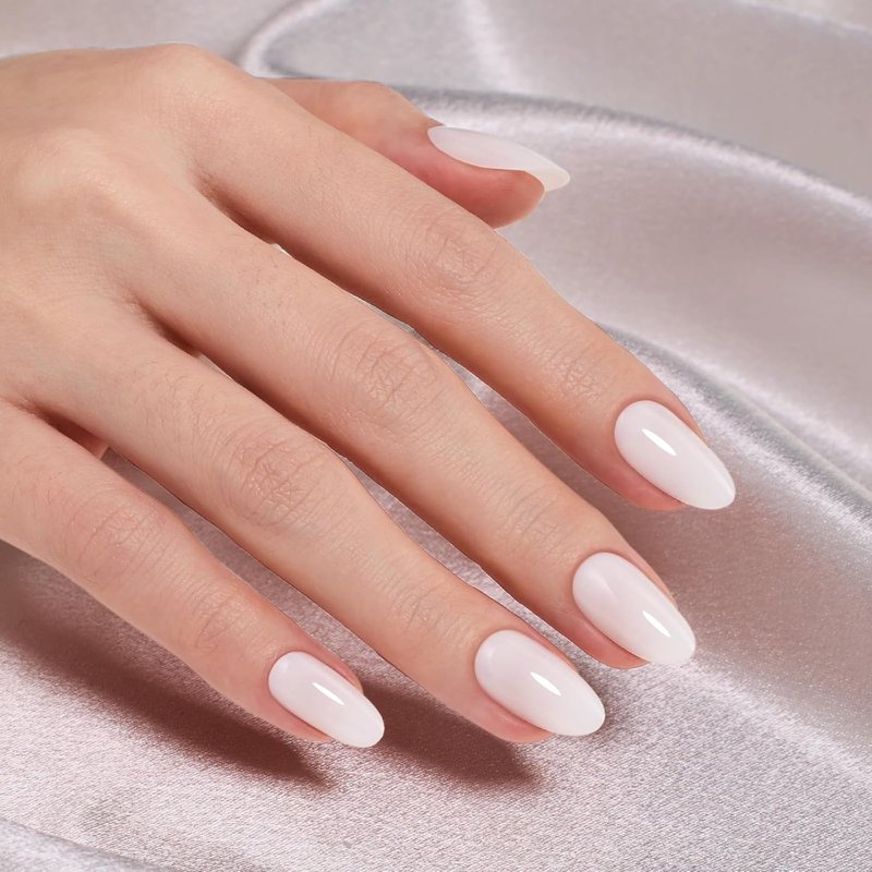 Beetles Milky White Press On Nails Short Oval - Natural White Press On Nails Short Oval with Nail Glue, Salon Quality in 16 Sizes - 32Pcs Soft Nail Gel Nail Kit Gift for Women