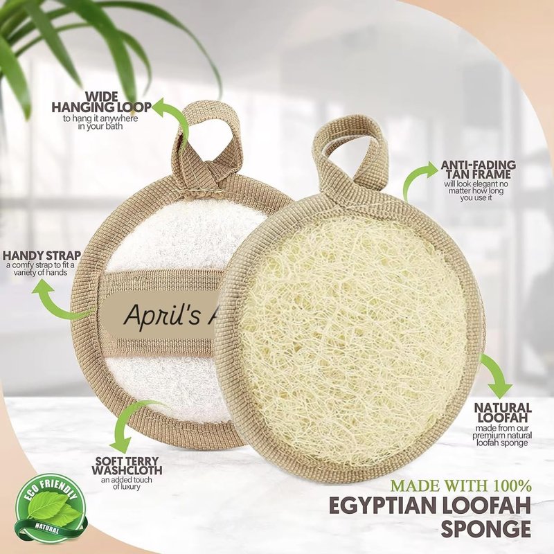 April's Angels 100% Natural Egyptian Loofah. Eco Friendly Exfoliating Scrubers for Body and Face. Natural Bathing Loofah for the Entire Family. Large Size (Set of 3 + 1 Exfoliating Face pad)