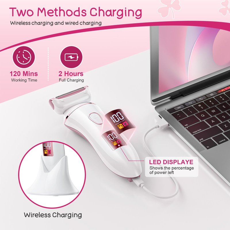 Electric Shaver for Women, Rechargeable Electric Razor,Wet Dry Lady Hair Remover, IPX7 Waterproof, for Legs (Rose Gold)