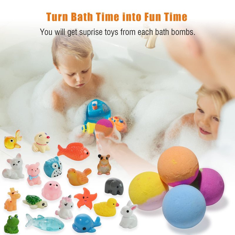 Bath Bombs for Kids with Surprise Inside, 20 Pack Kids Bath Bombs Gift Set with Toys for Girls Boys, Handmade Child-Safe Bubble Bath Fizzy Balls Kit for Birthday, Summer Fun, Christmas