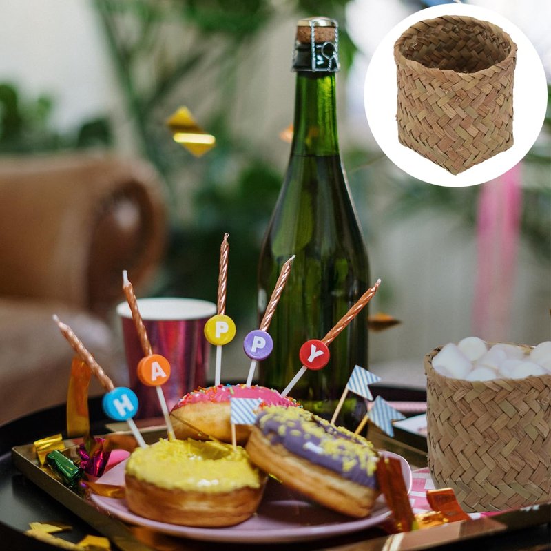 20-Pack Mini Straw Woven Basket Party Favor Boxes, Rustic Small Candy Container for Wedding, Boho Table Decor, Treat and Lipstick Packaging