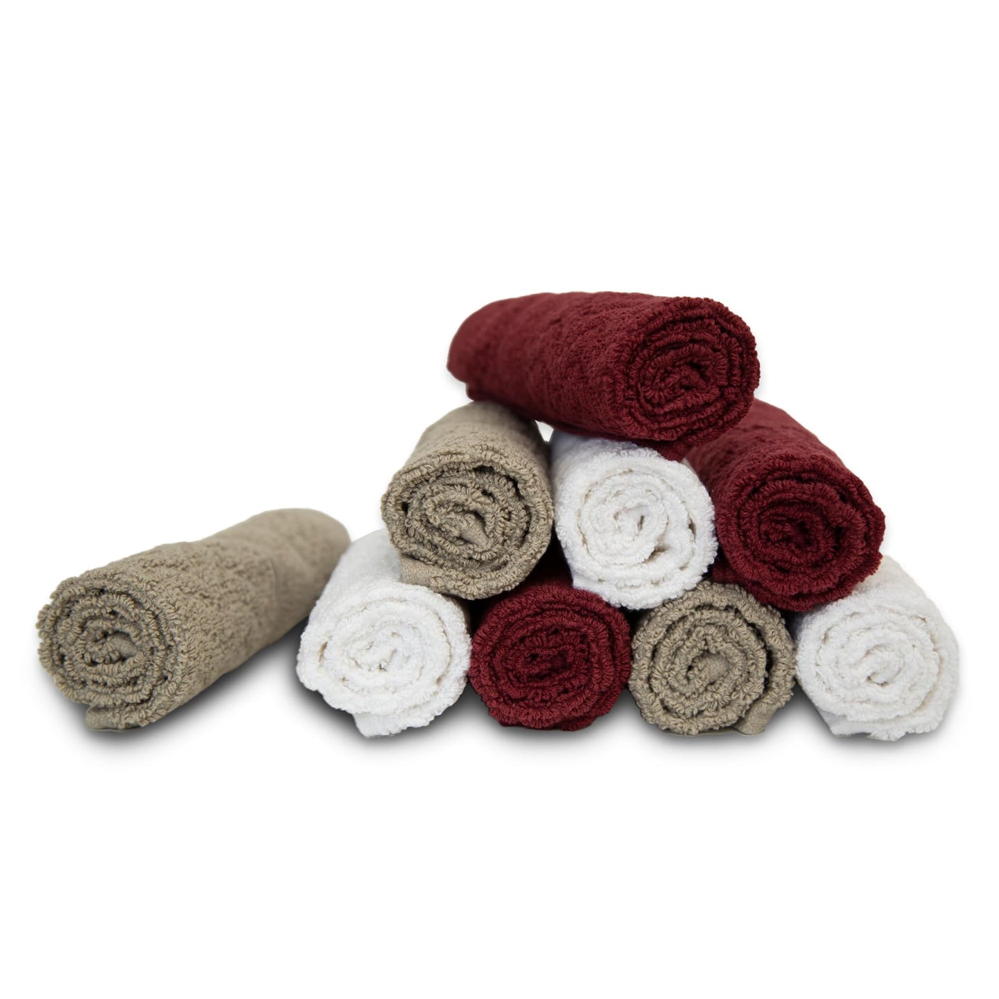 PH Pleasant Home Diamond Wash Cloths Set - 12 Pack (12” x 12”) – 509 GSM - 100% Ring Spun Cotton Wash Cloth - Super Soft and Highly Absorbent Face Towels (Maroon, White & Tan)