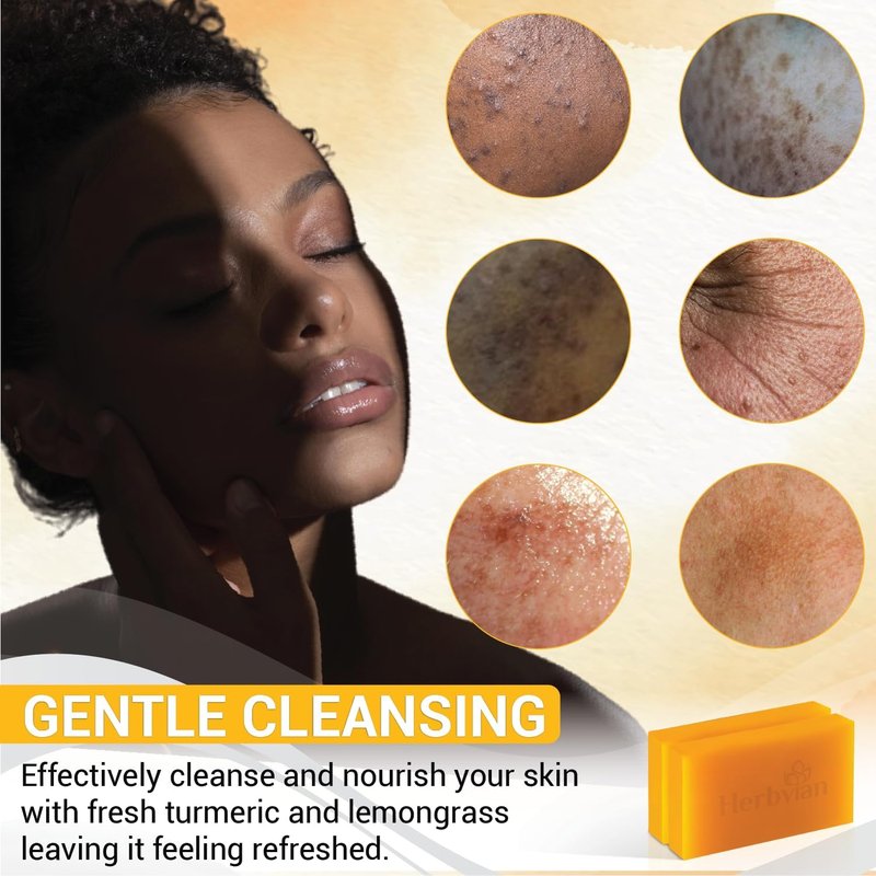 Herbvian 100% Natural Turmeric Soap Bar for Face and Body, Warmth Lemongrass Mosquito Repellent Soap, Vietnamese Back Acne Bath Body Soap, Anti-Acne Cleansing Healthy for All Type Skins (Pack 2)