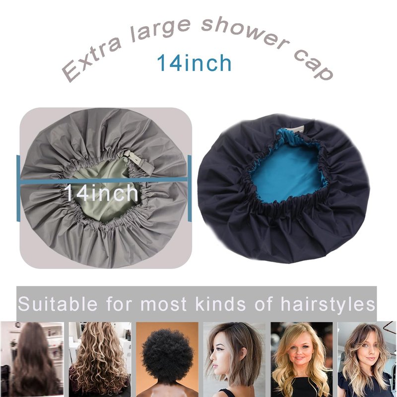 Genergy 2pcs Shower Cap for Women,Including Travel bag and Scrunchy. Frizz-Free Silky Liner, Waterproof Reusable Large Bath Bonnet for Short and Long Thick Hair, Soft Adjustable Elastic, Non-slip.