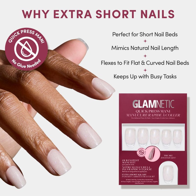 Glamnetic Quick Press Mani - Mess-Free Press-On Nails | Square Extra Short, Salon Quality, 15 Sizes - 30 Nail Kit