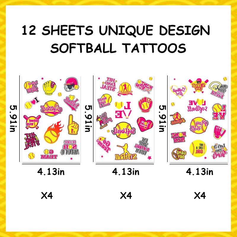 Serencatcher 144 Pcs Softball Temporary Tattoos, Softball Gifts Baseball Party Favors Tattoos Stickers Waterproof for Softball Birthday Party Decorations Softball Sports Club Team Rewards