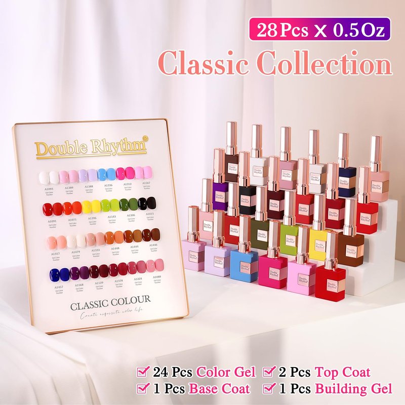 Double Rhythm 28Pcs 0.5Oz Gel Nail Polish Set Same Color Same Bottle Gel Polish Kit Nail Art Manicure Salon DIY at Home for Women (Red Pink Collection-T24-4)