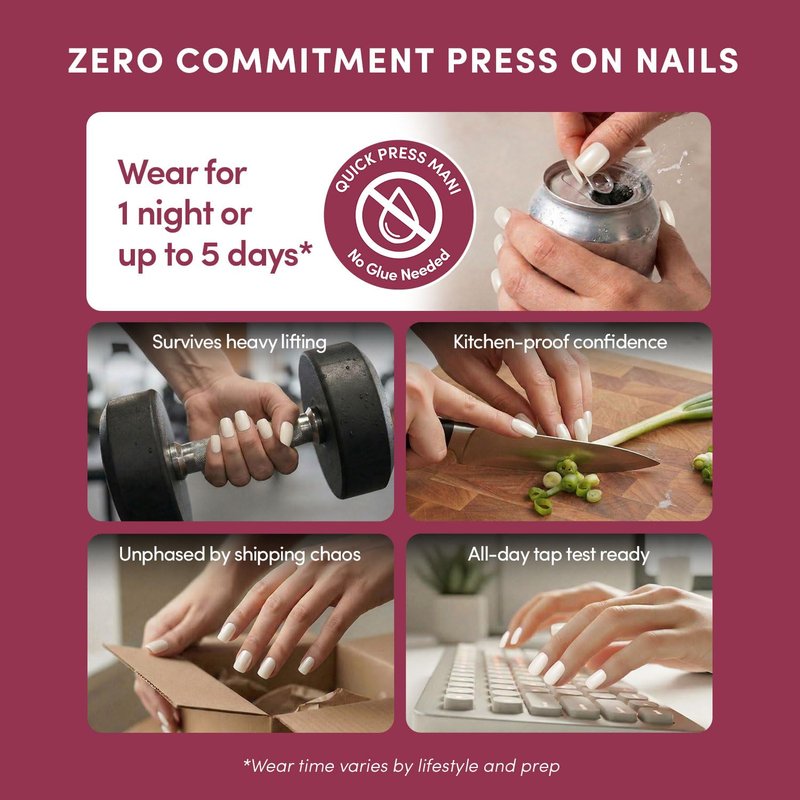 Glamnetic Quick Press Mani | No Glue Press-On Nails - Square Extra Short, Mess-Free, Salon Quality | 30 Nail Kit in 15 Sizes