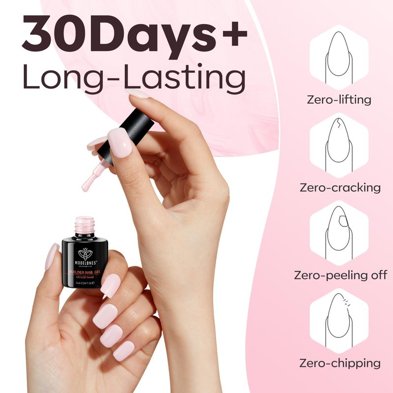 modelones Gel Polish Builder Nail Set, Builder Base Colors Jelly Nude Pink Hard Strengthener Rubber Gel Polish 8-in-One Extension LED Nail Lamp Cured 6 Colors