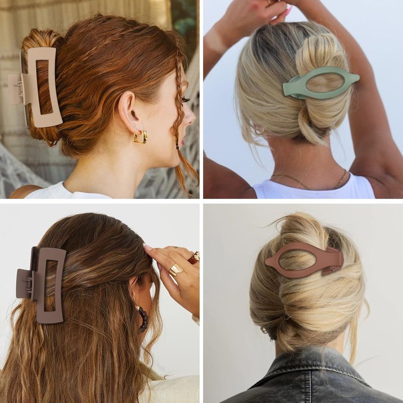 Large Hair Claw Clips for Women - 8 Pcs Square & Flat Hair Clips for Thick or Thin Hair | 4.3 Inch Alligator Hair Accessories
