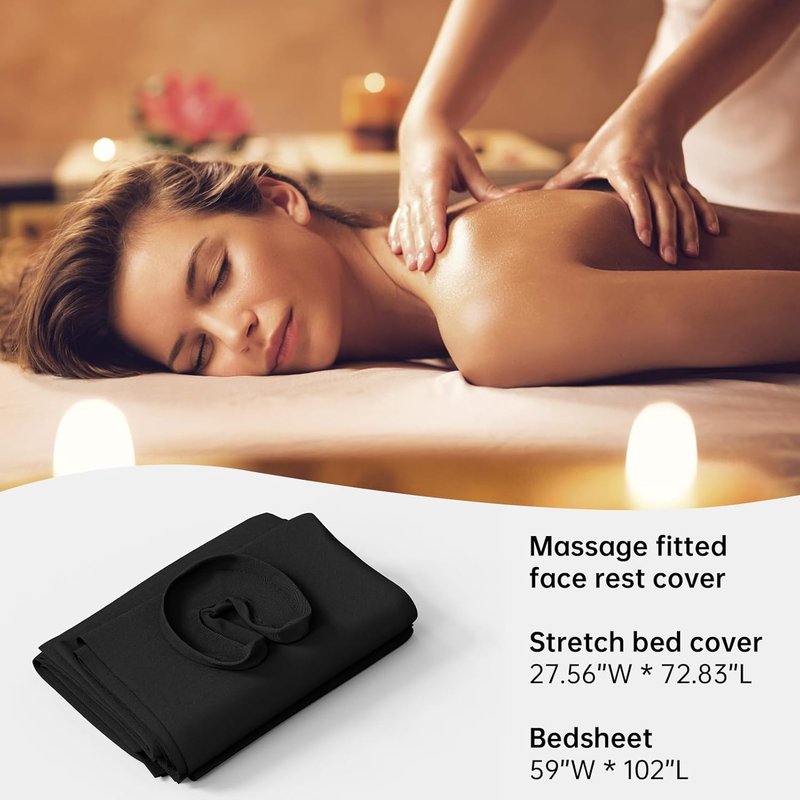 CLORIS Professional Massage Table Sheet Set - Premium Soft Microfiber, Includes Cover & Fitted Sheet - Black