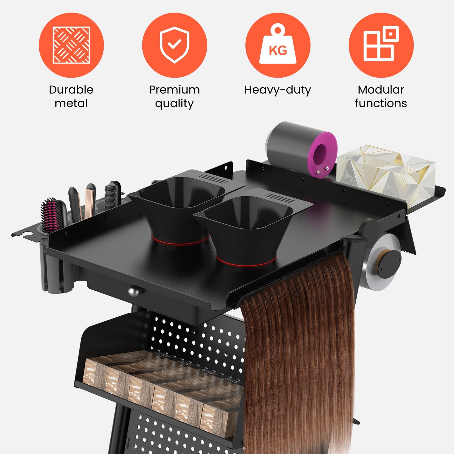 TASALON Pegboard Trolley Cart, Premium Multifunctional Rolling Tray with 360° Mute Universal Wheels, Multifunctional Mobile DIY Workstation Table for Tattoo Barber Worlkshop, Beauty Spa Salon Storage