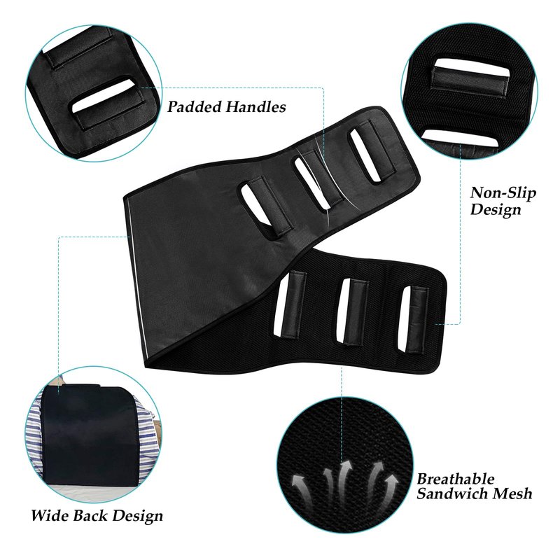 Leetye Mei Transfer Belt Transfer Sling - Padded Gait Belt - Heavy Duty Patient Lift, Mobility Standing and Lifting Aid for Disabled, Elderly, Injured - Safely Move from Bed and Wheelchair(Black)