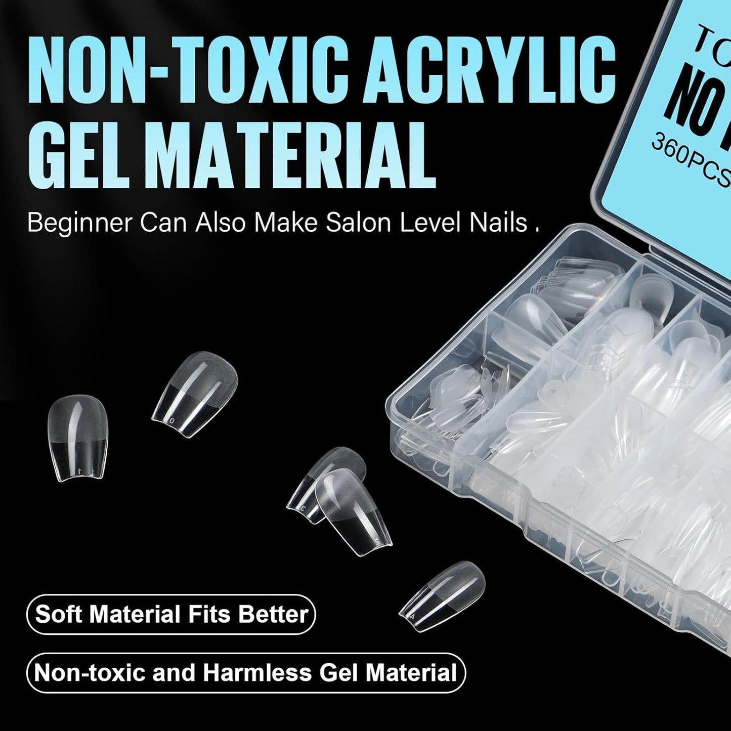TOMICCA Medium Coffin Nail Tips - 360Pcs Half Matte Gel Nails Set | 15 Sizes for DIY Nail Art