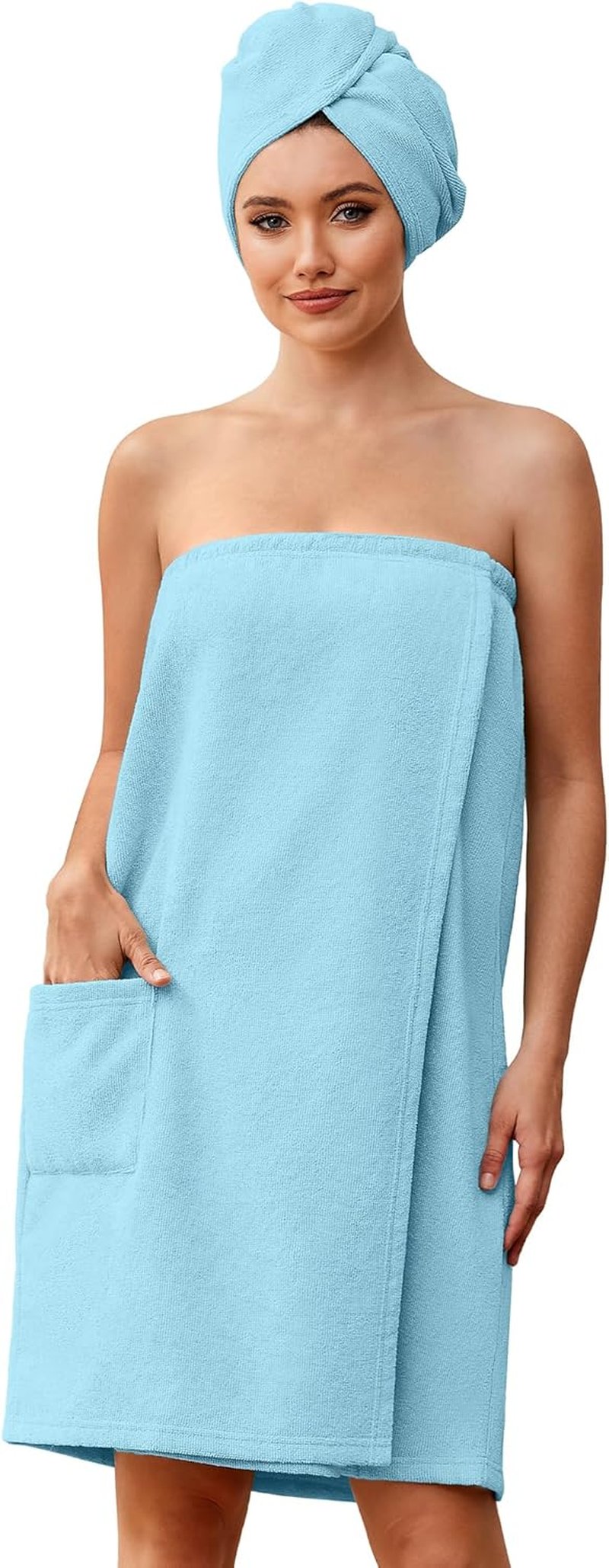 Ekouaer Towel Wrap for Women - Lightweight Knee-Length Spa Bathrobe with Adjustable Closure & Pocket