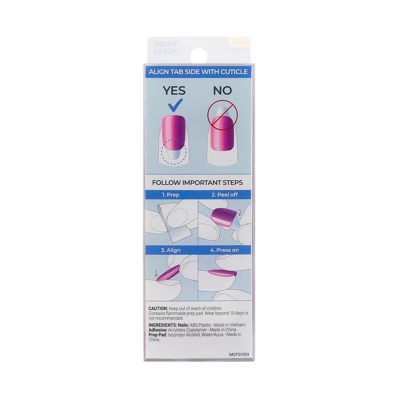 Kiss Impress No Glue Mani Press On Nails, ColorFX, 'Walk Out', Pink, Short Size, Oval Shape, Includes 30 Nails, Prep Pad, Instructions Sheet, 1 Manicure Stick, 1 Mini File