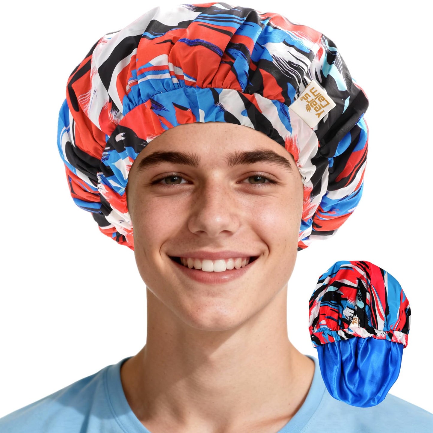 Years calm Shower Cap for Men, Waterproof Reusable Hair Cap with Dual-Layer Design, Reversible Double-Sided Use, Stretchable Elastic Band, Comfortable Fit for Shower, Gym, Hair Care & Travel