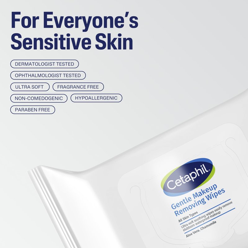 Cetaphil Gentle Makeup Removing Face Wipes, Daily Cleansing Facial Towelettes Gently Remove Makeup, Fragrance and Alcohol Free, 25 Count