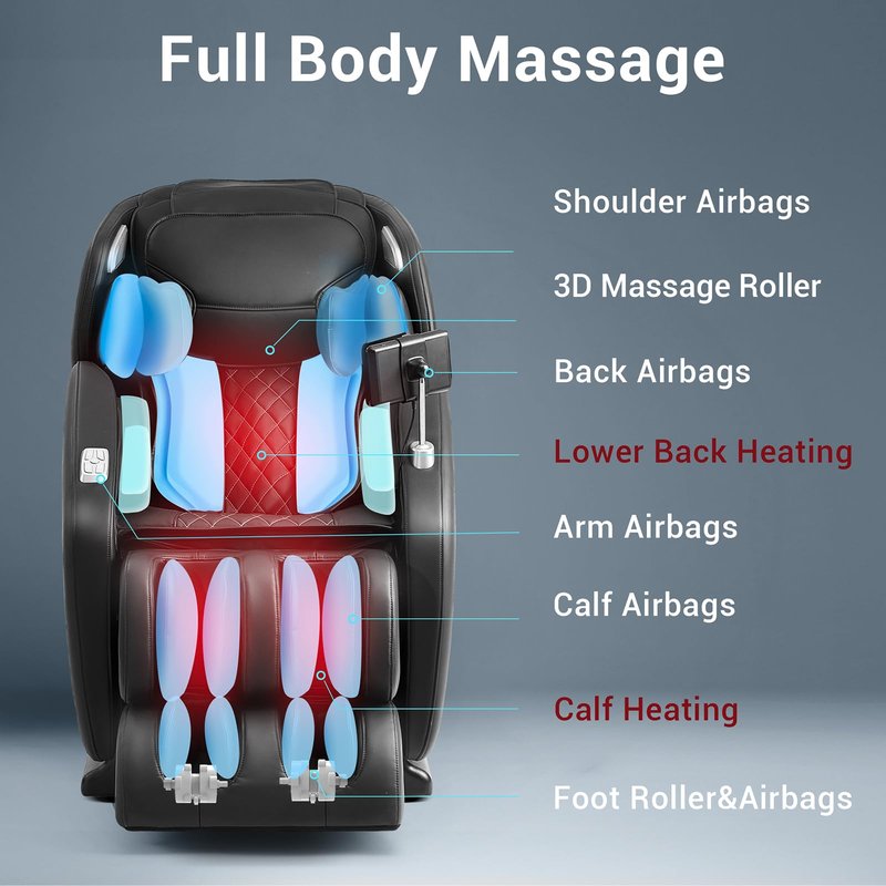 MYNTA Massage Chair Full Body, Zero Gravity SL Track Heavy Duty Massage Recliner Chair with Heat, 12 Auto Modes for Home, M1612 Charcoal