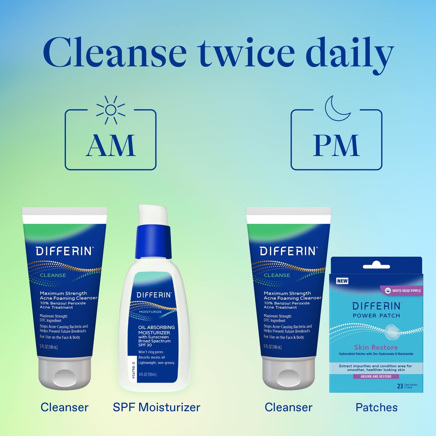 Differin Acne Face Wash with 10% Benzoyl Peroxide, Maximum Strength OTC Acne Foaming Cleanser, Fast Acting Acne Treatment for Face and Body, 5 oz.