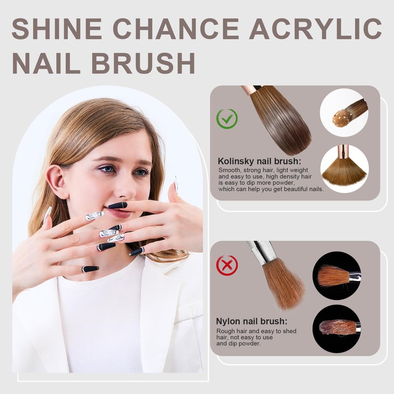 Shine Chance Acrylic Nail Brush Size 8, 100% Real Kolinsky Art Nail Brush for Acrylic Powder Application, Handmade Women Manicure Nail Extension Tool for Professional DIY Home Salon and Beginners