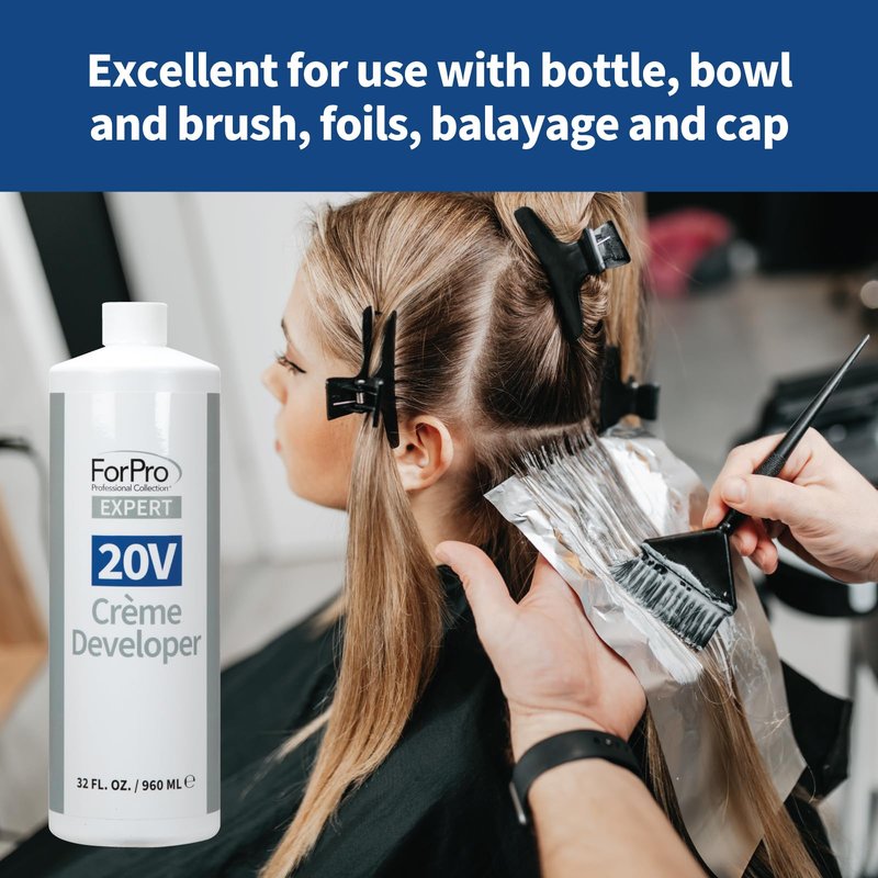 ForPro Expert 20 Volume Crème Developer for Hair Lightening, Gray Coverage & Color Deposit with Standard Lift, 32 Fl Oz