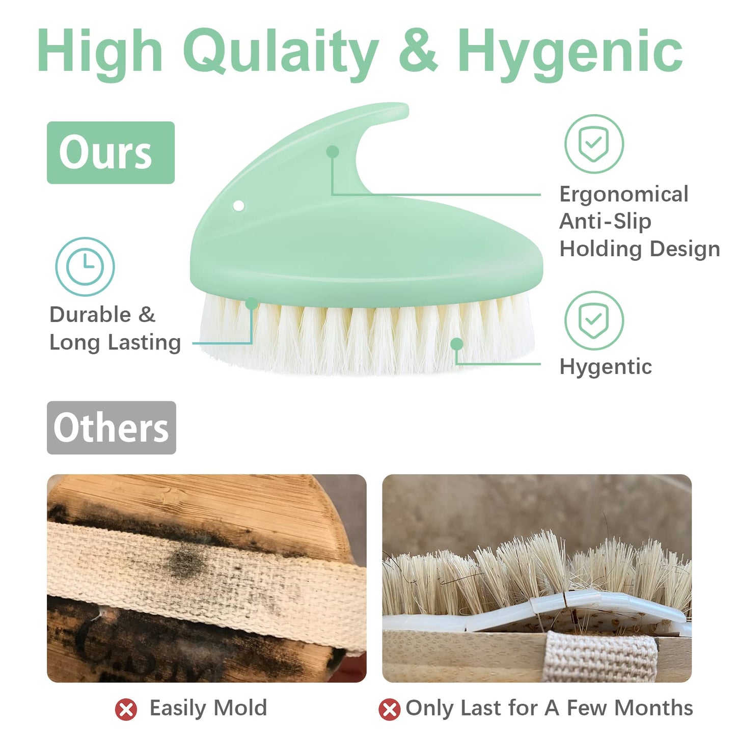 Dry Brushing Body Exfoliating Brush, Anti Slip Body Scrubber for Shower, Shower Body Cleaning Brush for Deep Cleansing & Soften Skin, Improve Circulation (Green)