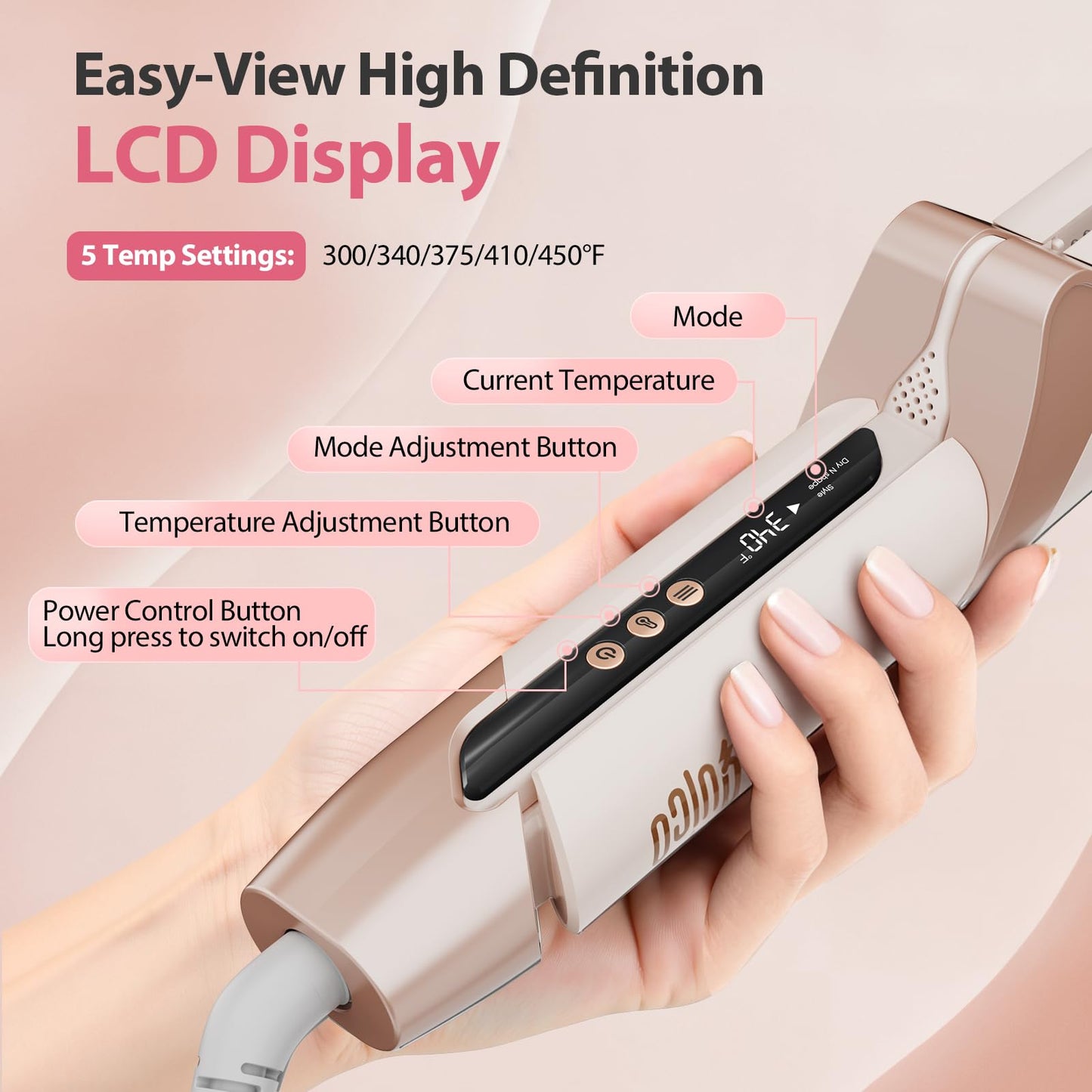Upgraded Hair Air Straightener, Quico Dual Voltage High-Speed Airflow 2 in 1 Straightener and Curler Travel Airstraight, 5 Temps Ionic Care Flat Iron Hair Straightener, 100-240V, No Heat Damage, Pink