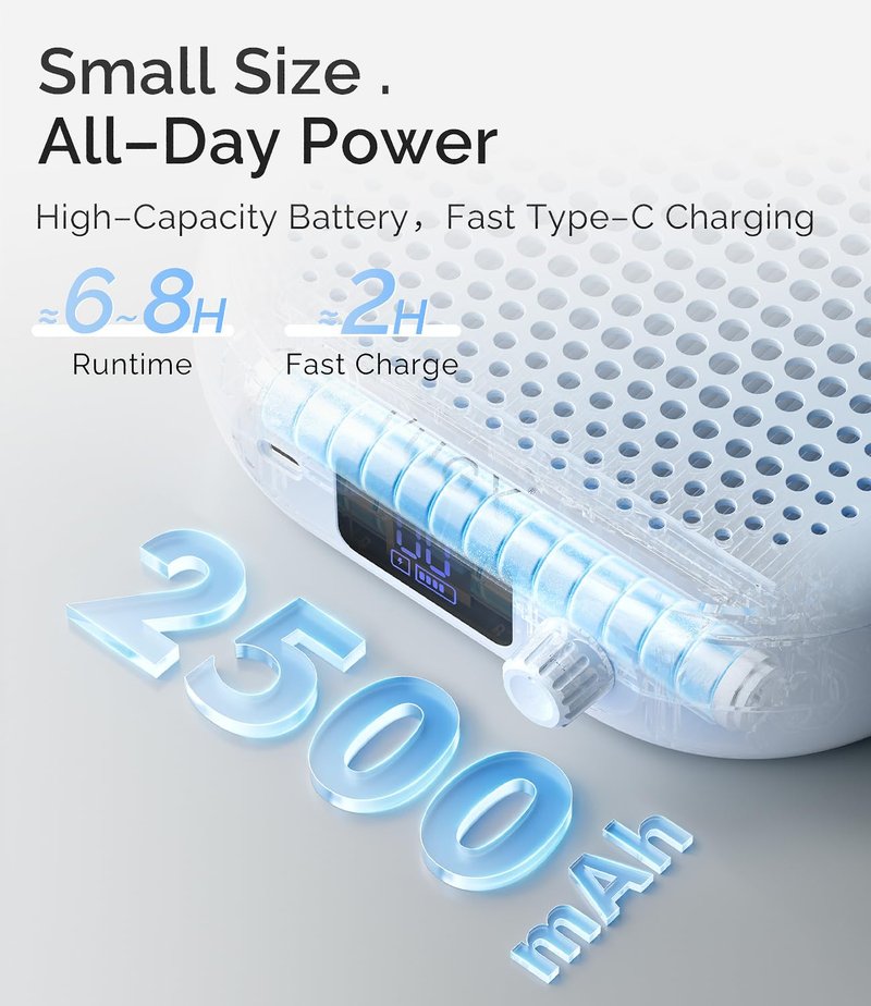 Rechargeable Nail Dust Collector - Professional Compact Design with Strong Suction, 10-Speed Turbo Fan & LED Display | Azure Wave