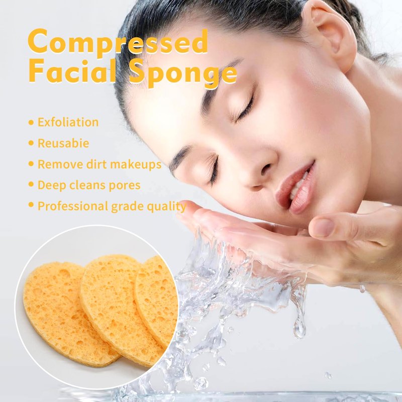 20 Count Heart Shape Compressed Facial Sponges with Case for Travel, 100% Natural Cellulose Facial Cleansing Sponges Pads Exfoliating Sponges for Cleansing, Pore Exfoliating,Makeup Removal (Yellow)