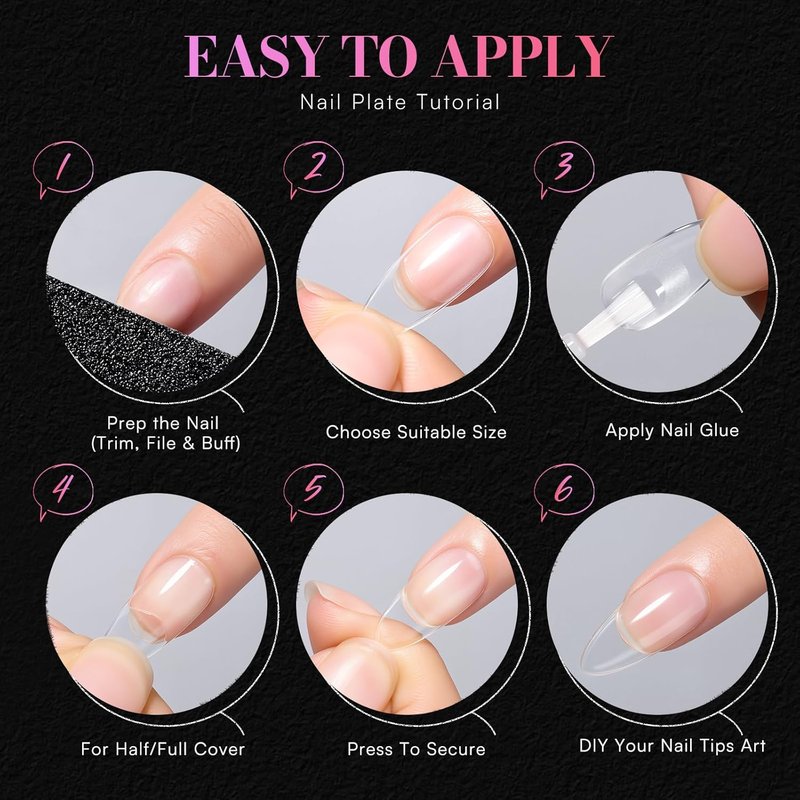 Makartt Almond Nail Tips - 504 PCS Pre-Etched Clear False Nails in 15 Sizes for Salon & DIY Use