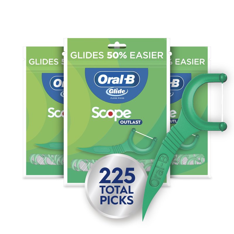 Oral-B Glide Mint Dental Floss Picks with Long Lasting Scope Flavor, 3 Pack of 75 Picks (225 Total)