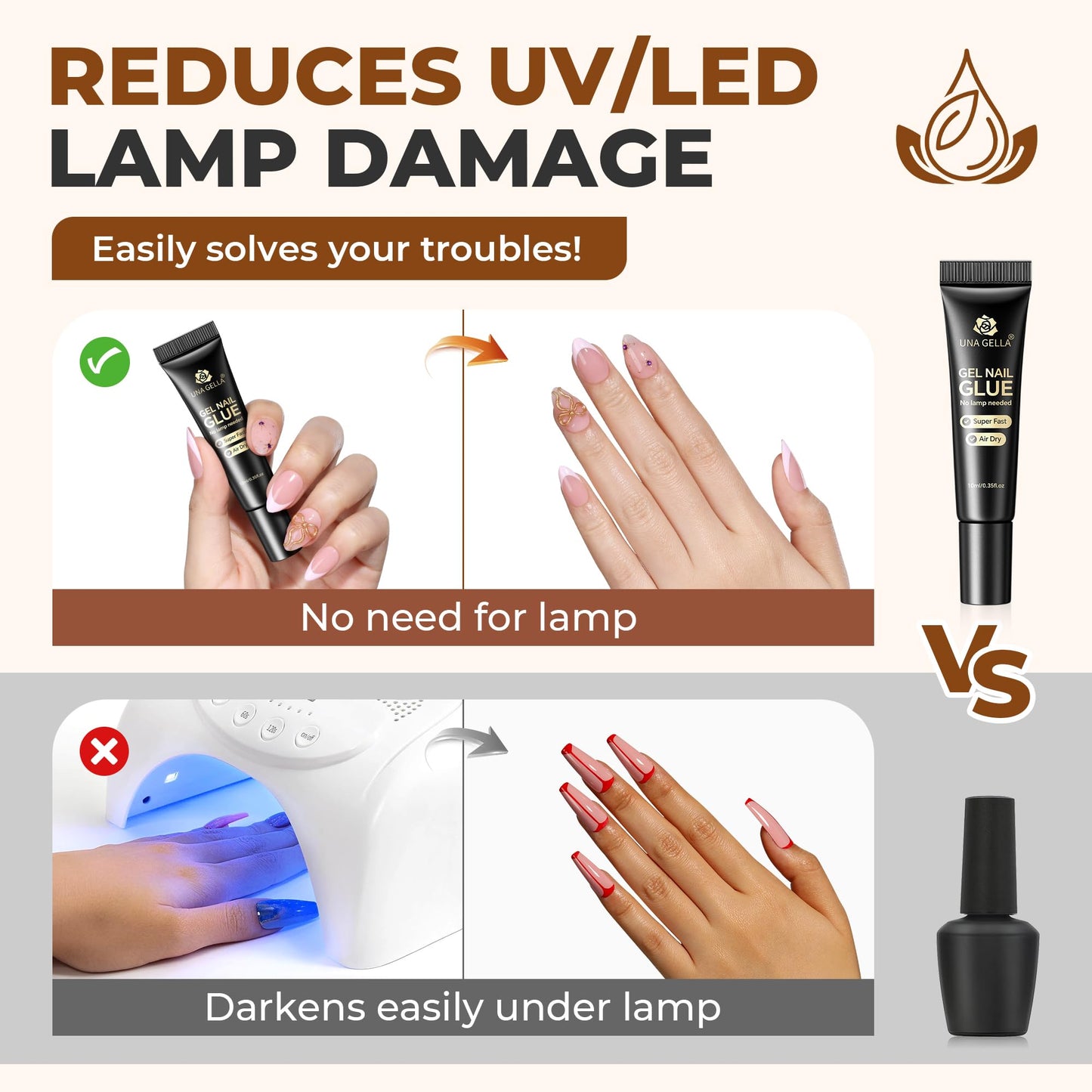 UNA GELLA Super Strong Nail Glue: 2Pcs*10ml Semi Solid Nail Glue for Press Ons No Lamp Needed 10s Quick Drying Solid Nail G lue Gel Upgraded for Acrylic Fake Nails Extension Long Lasting
