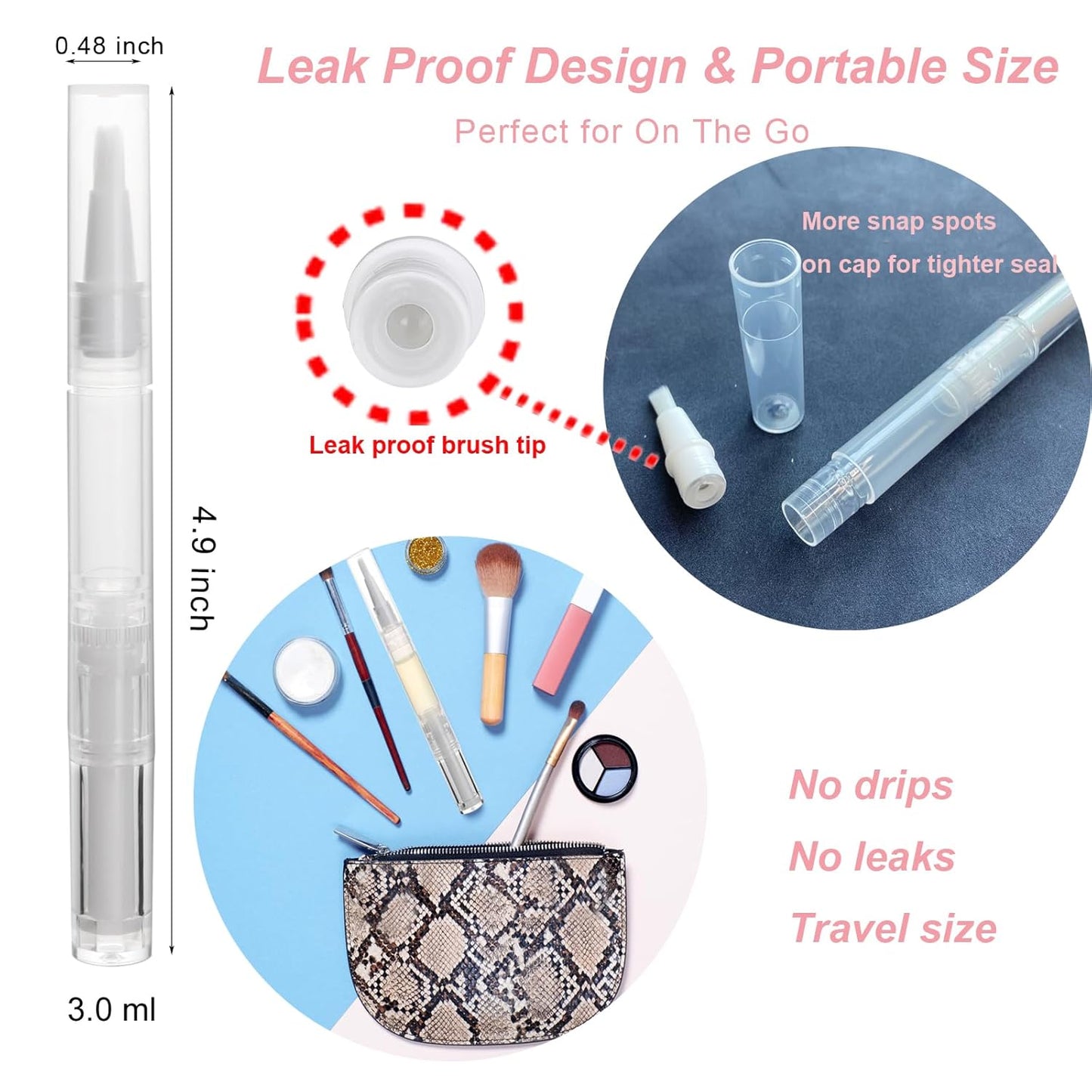UPZIGS 12 Pcs Cuticle Oil Pens - Fillable 3ml Nail Oil with Brush | Transparent Twist Design