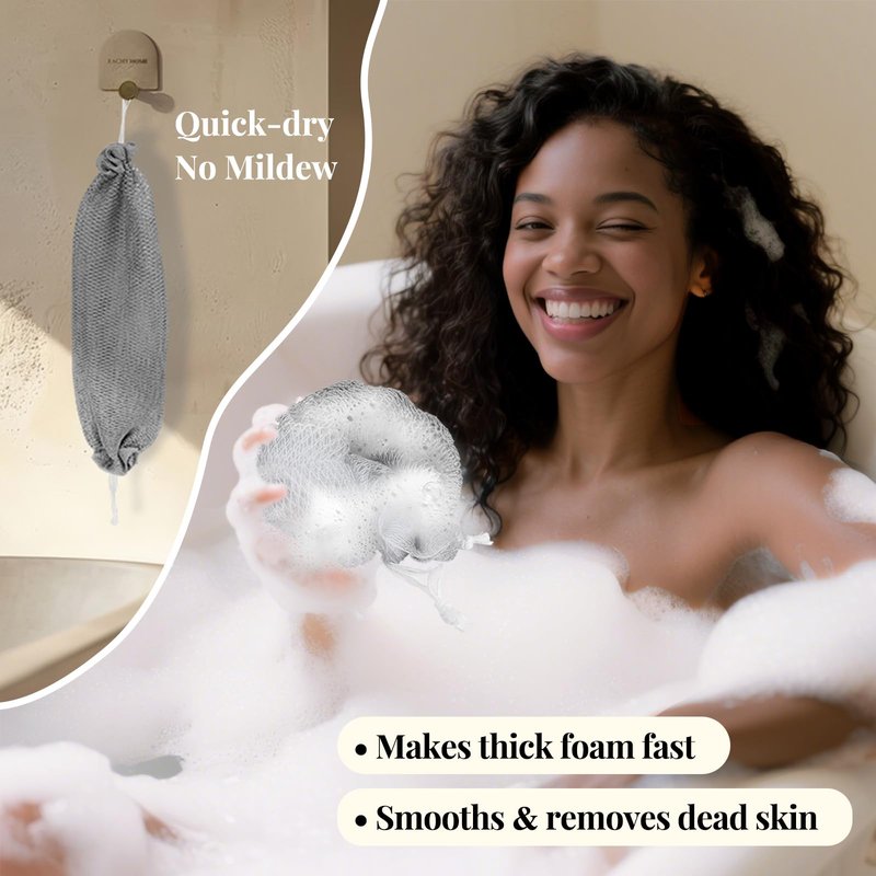 African Net Sponge Authentic-4 Packs African Exfoliating Net Sponge,Bath Sponges for Shower,42 inch Long for Normal to Sensitive Skin, for Daily use, Body Exfoliator Shower(Linen&Brown&Black&Grey)