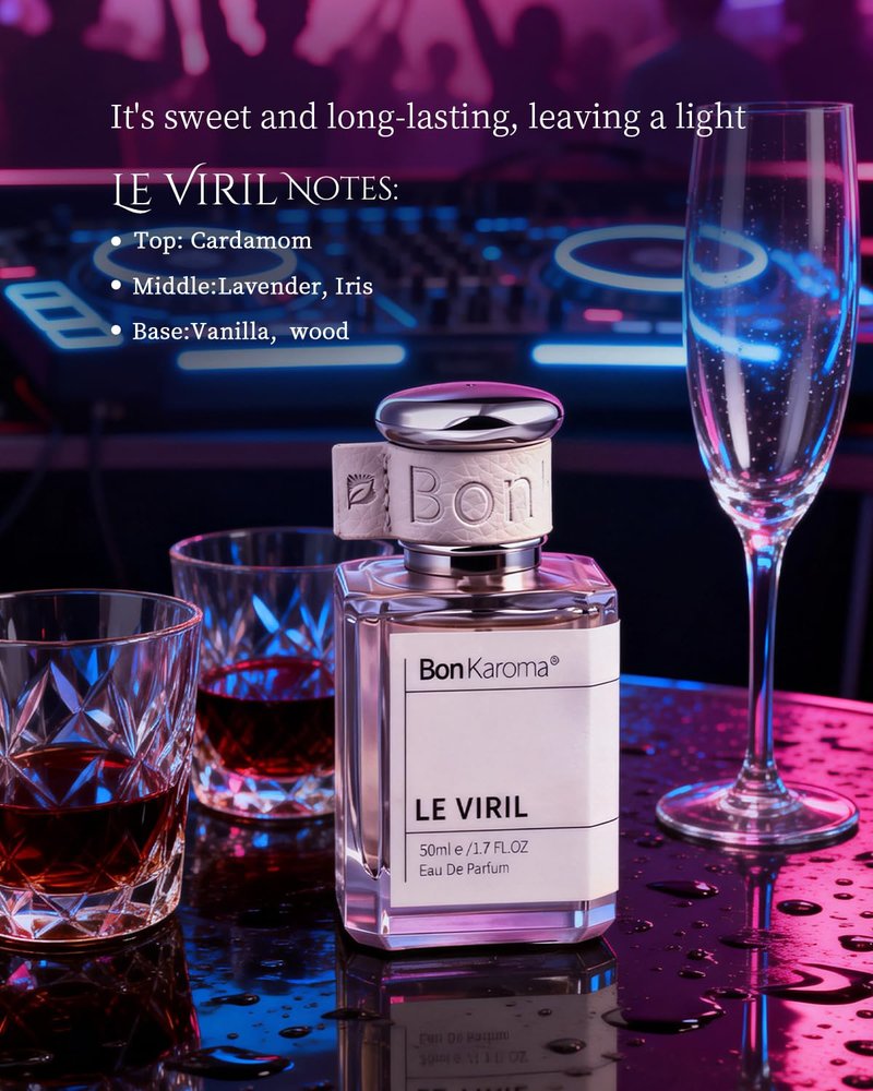 Bonkaroma Le Viril, Eau de Parfum for Men, 1.7 oz., Fougere Notes, Long-Lasting Perfume Spray, Lavender, Cardamom, Leather and Iris, Perfect for Dating & Bar Ambience.