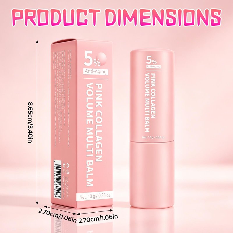 2Pack Pink Collagen Volume Multi Balm Stick,Collagen Wrinkle Stick Face & Body,Deeply Hydrating for Face, Lips, Eyes, Neck, Makeup Base