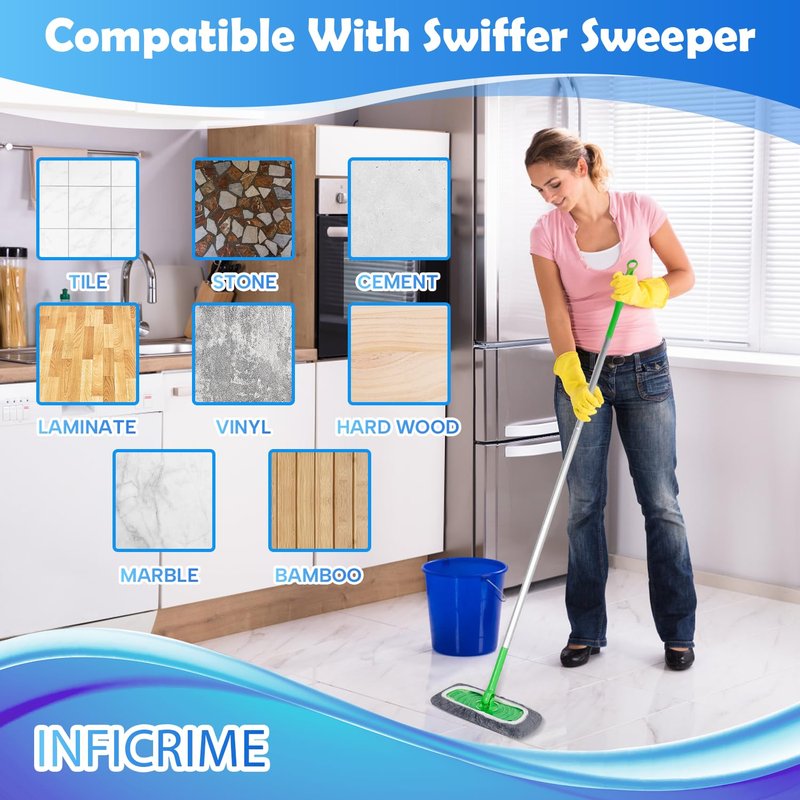 INFICRIME 6 Pack Reusable Microfiber Mop Pads Compatible with Swiffer Sweeper Mop, Dry Sweeping Cloths & Wet Mopping Cloths, Washable Mop Pads for Surface/Hardwood Floor Cleaning (Mop is Not Included)
