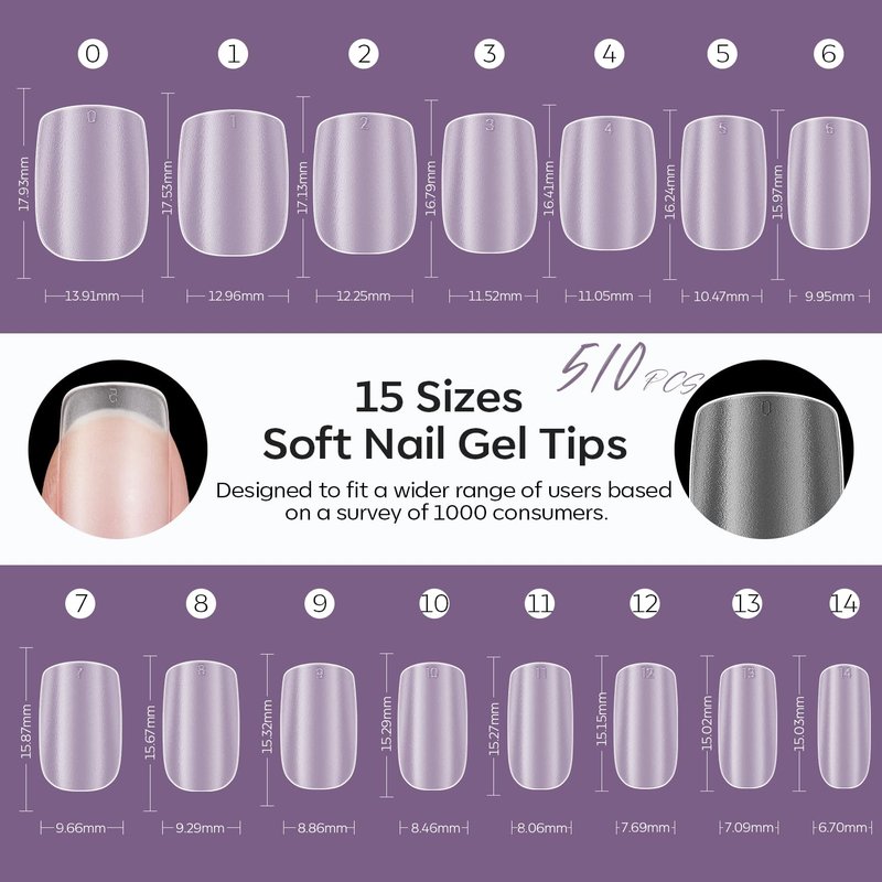 Modelones Extra Short Square Fake Nail Tips - 510Pcs Full Matte Gel Kit for DIY Salon | 15 Sizes Available