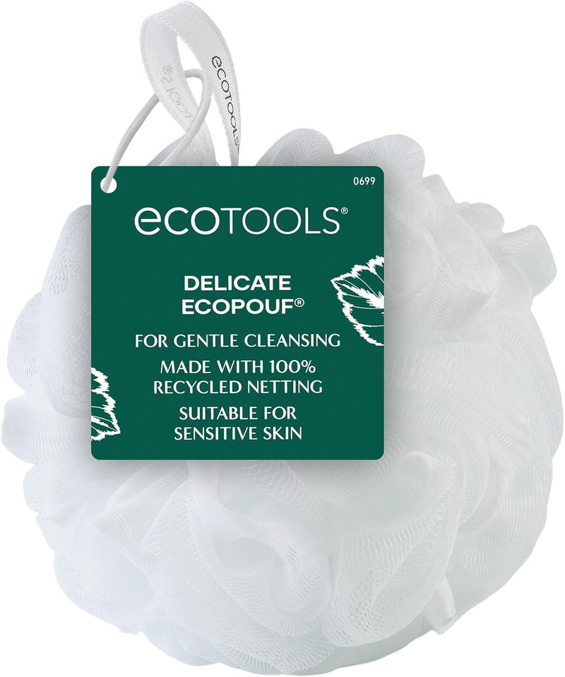 EcoTools Delicate EcoPouf Body Loofah - Gentle Exfoliating Shower Sponge for Sensitive Skin | 100% Recycled Netting, 1 Count